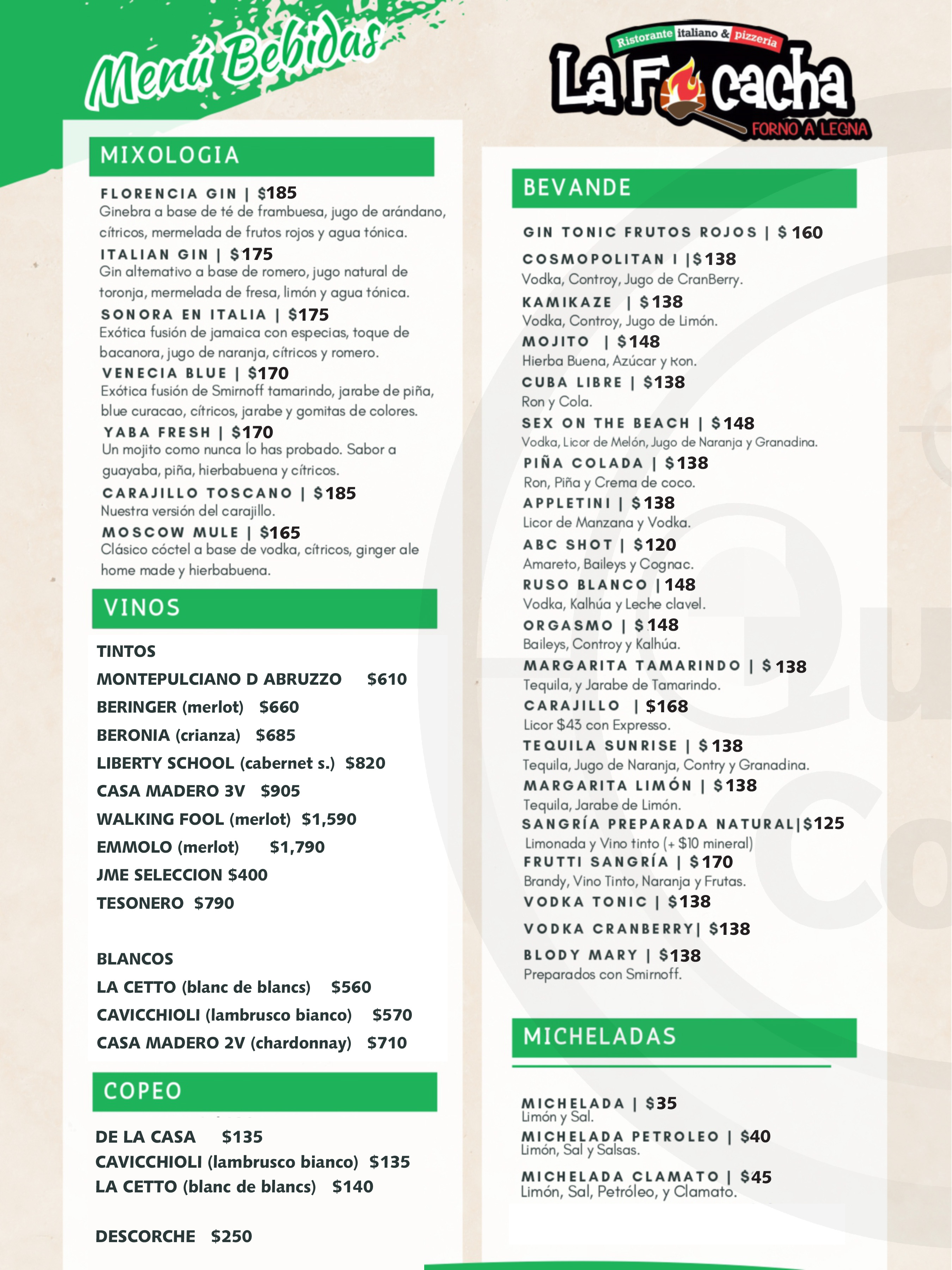 Menú de La Focacha