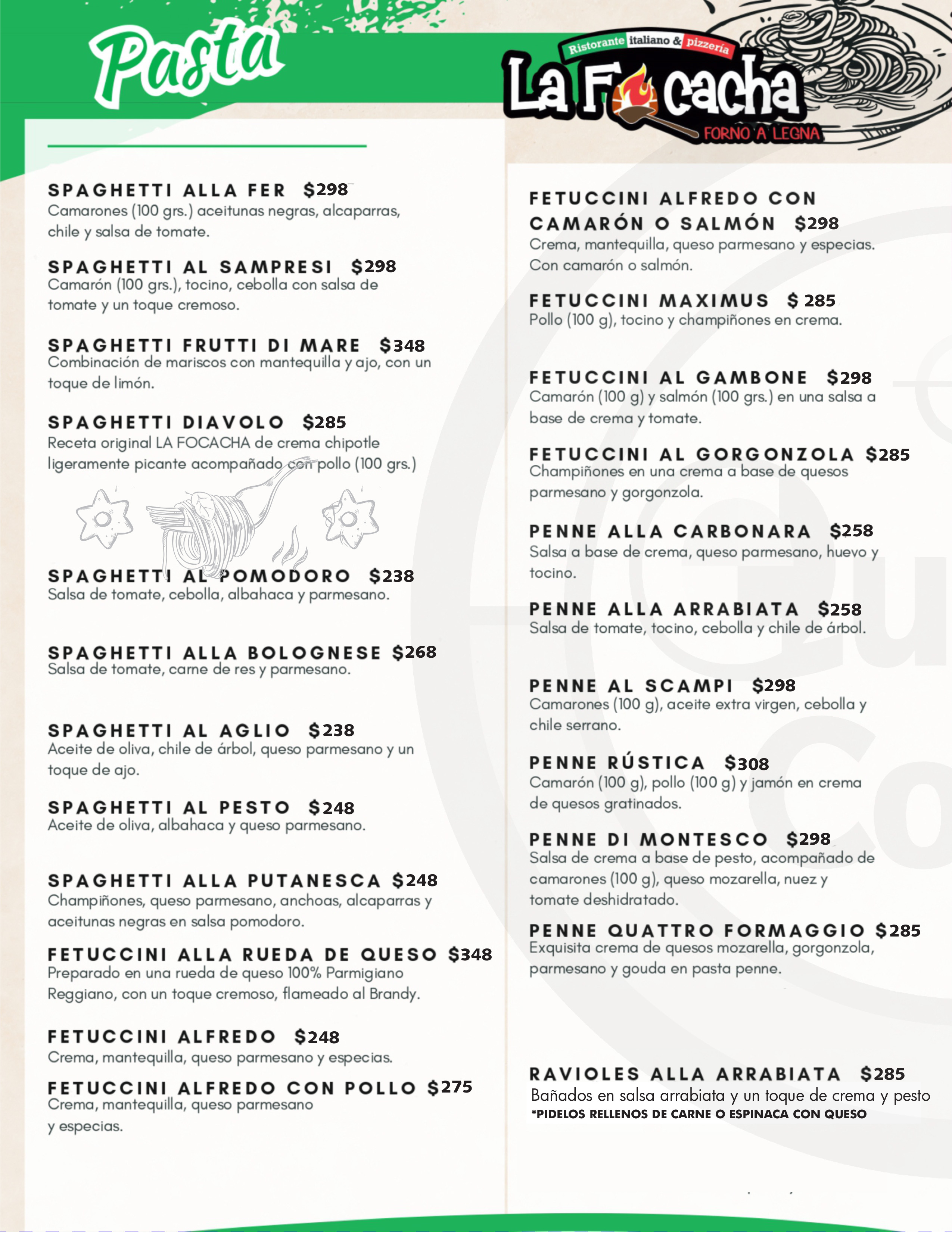Menú de La Focacha